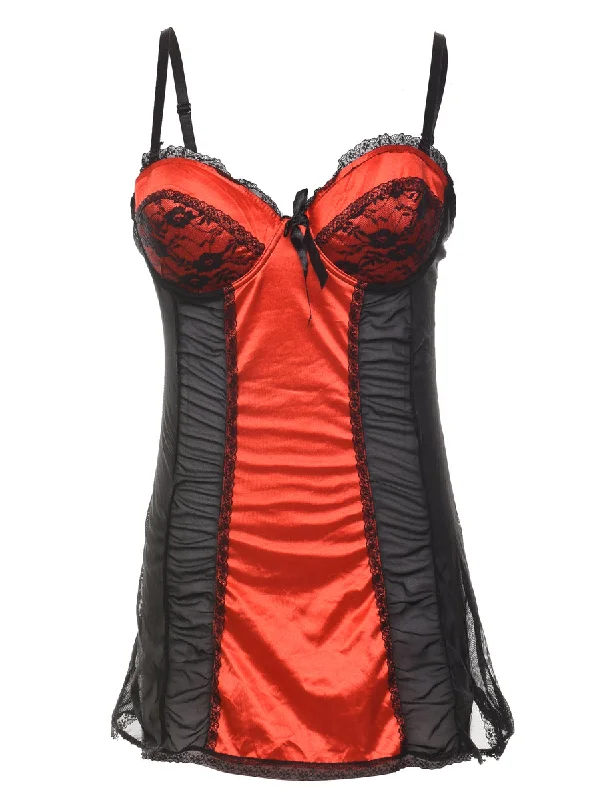 Today's Special Black & Red Lace Trim 1990s Babydoll - S