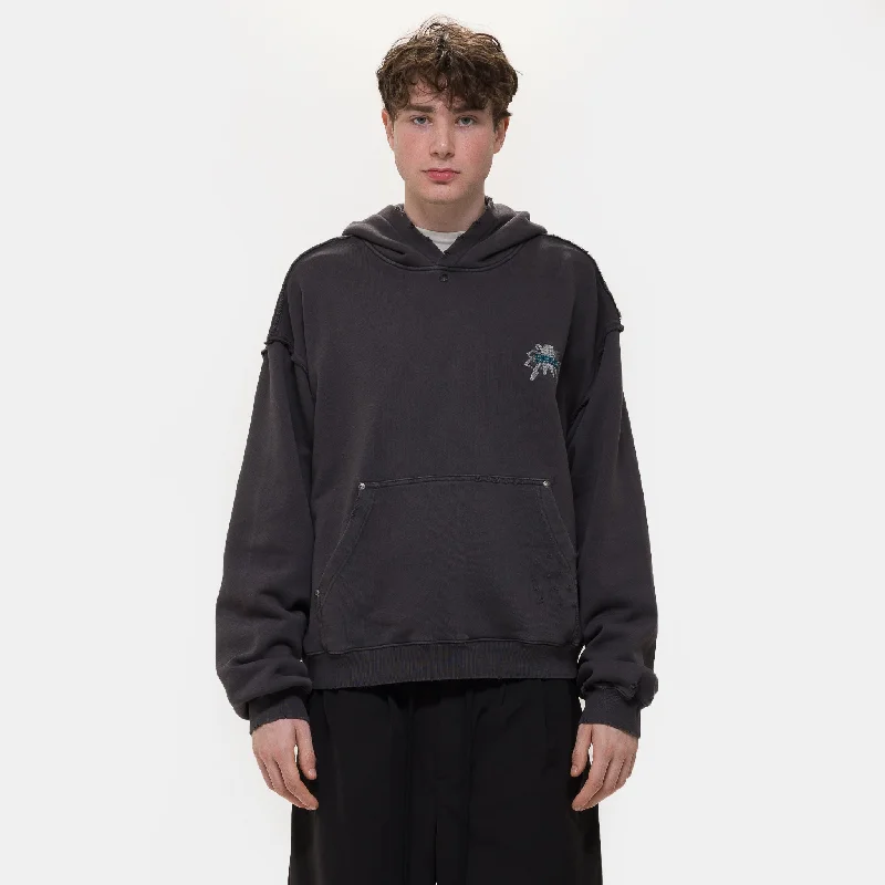 Lowest Price Spider Embroidered Distressed Vintage Hoodie in Black
