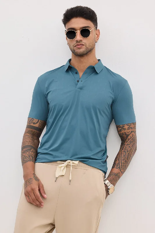 Weekend Savings Bonanza Blue Self-Design Stitchless Polo T-Shirt