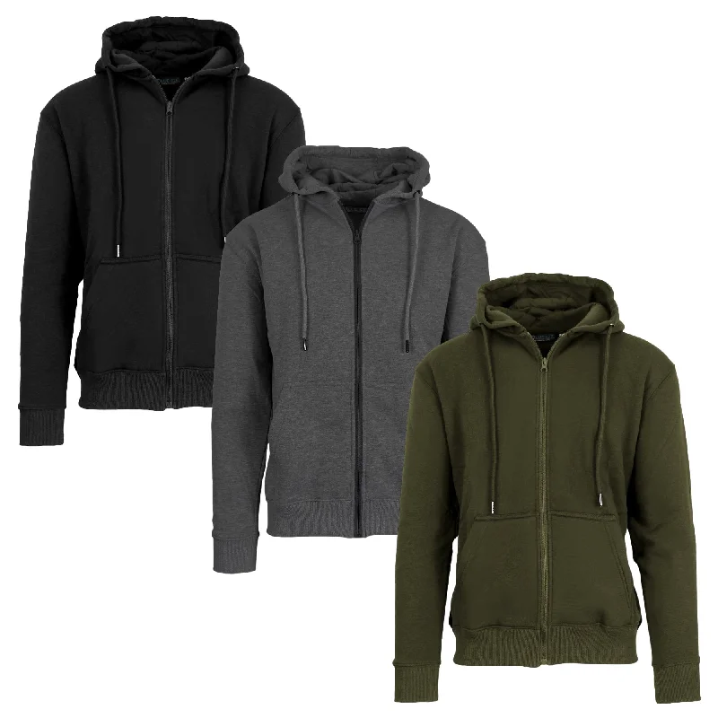 3-Pack Men’s Fleece-Lined Full-Zip Hoodie (S-2XL)