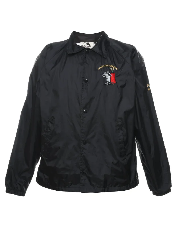 Great Deals Black Embroidered Nylon Jacket - M