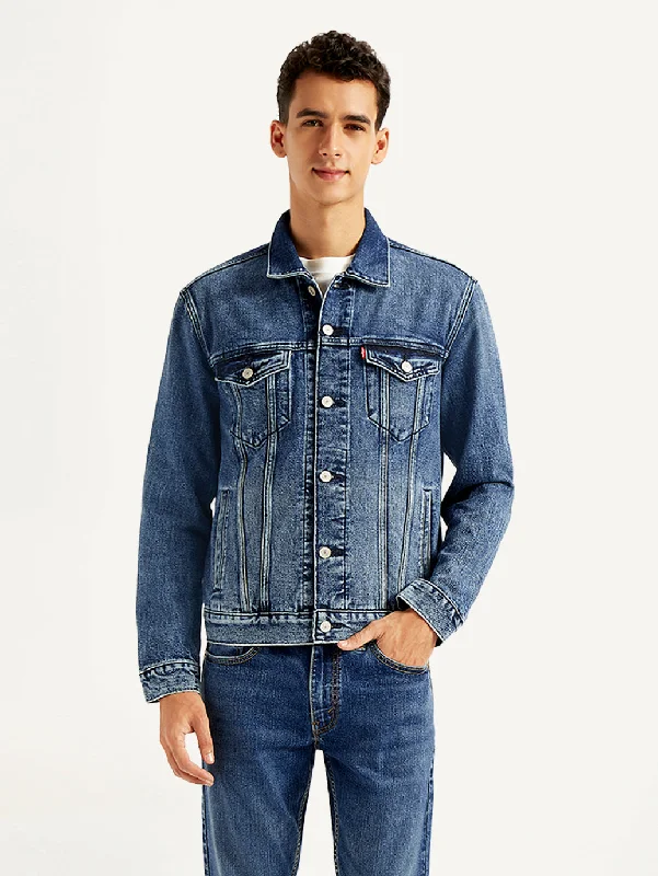 Men's Solid Blue Denim Jacket