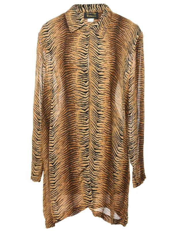 New Deals Black & Brown Tiger Print Blouse  - XL
