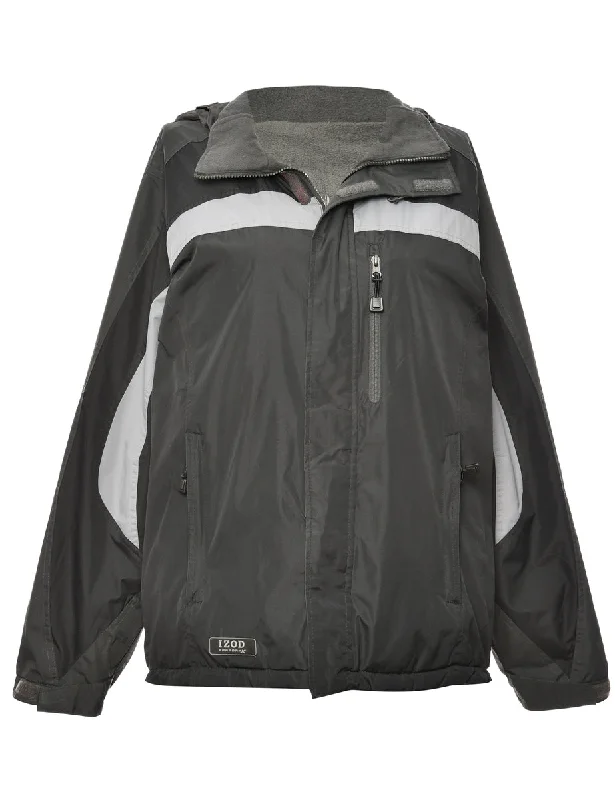 Super Deal Black & Grey Contrasting Hooded Mountaineering Jacket - L
