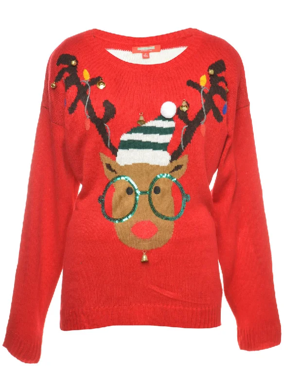 Best Bargains Beyond Retro Reworked Christmas Jumper With Bells - XL