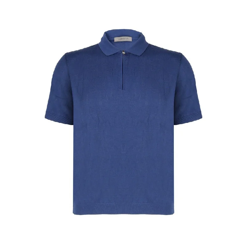 Crazy Deals CORNELIANI Jacquard Zip Polo BLUE