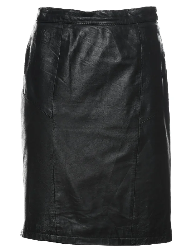 Black Pencil Shape Leather Skirt - S