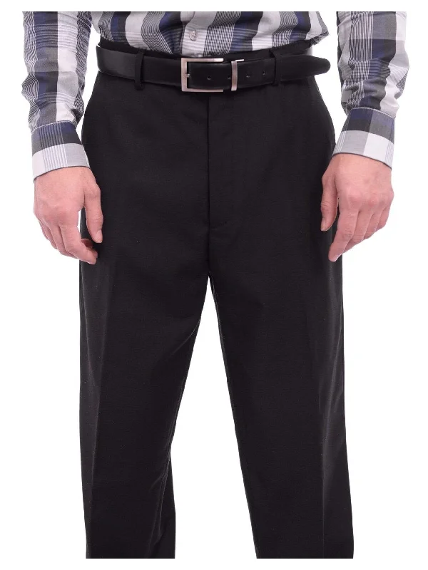 Year-End Clearance Ferrecci Regular Fit Solid Black Flat Front Dress Pants