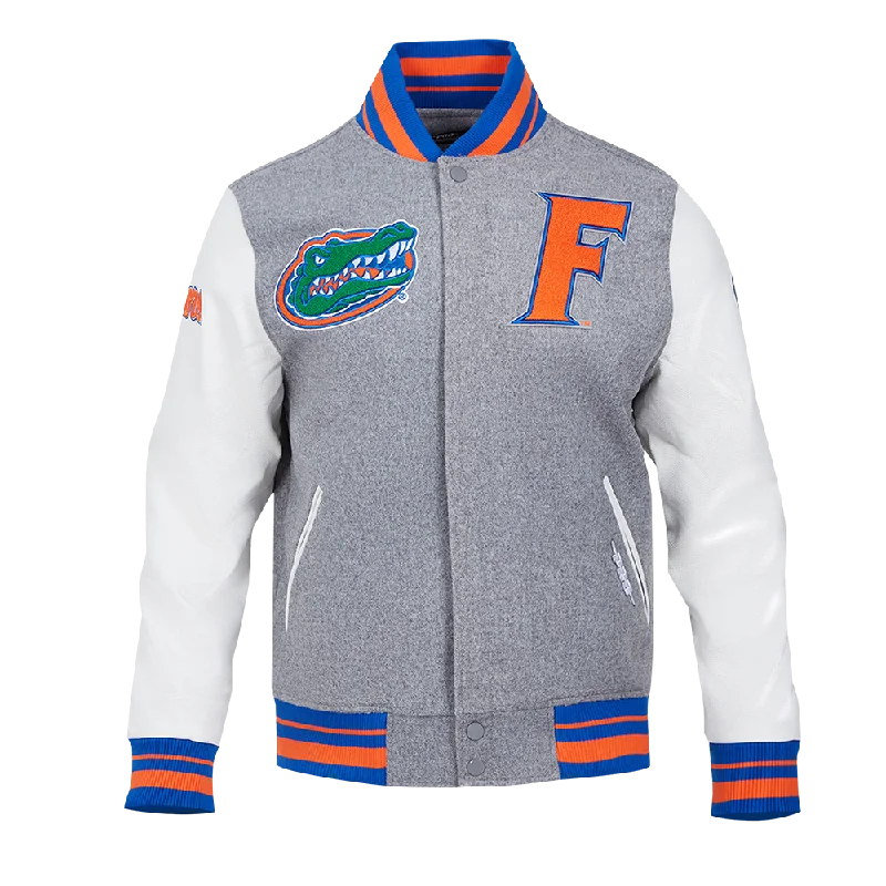 Weekend Bargains to Enjoy UNIVERSITY OF FLORIDA CLASSIC RIB WOOL VARSITY JACKET (HEATHER GREY/ROYAL/ORANGE) Weekend Bargains to Enjoy UNIVERSITY OF FLORIDA CLASSIC RIB WOOL VARSITY JACKET (HEATHER GREY/ROYAL/ORANGE)