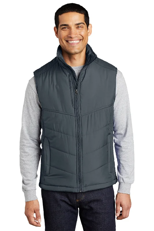 Weekend-Only Price Drops Port Authority Mens Wind & Water Resistant Full Zip Puffy Vest - Slate Grey