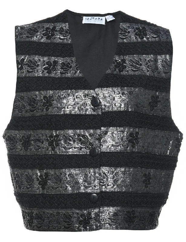 Cash Savings Black & Silver 1990s Metallic Waistcoat - L