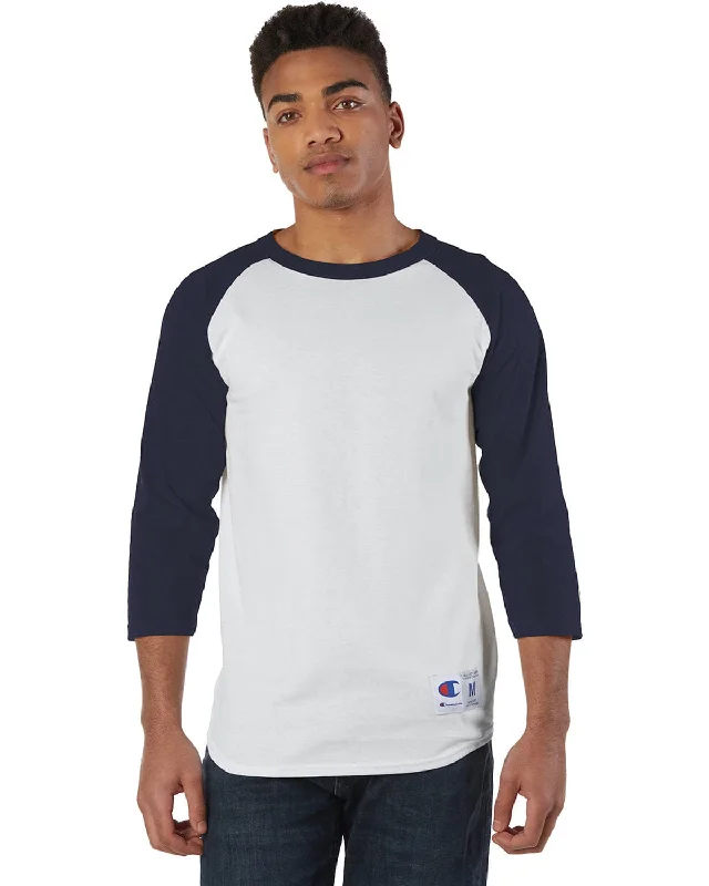 Champion Cotton Raglan Baseball Jersey | White/ Navy