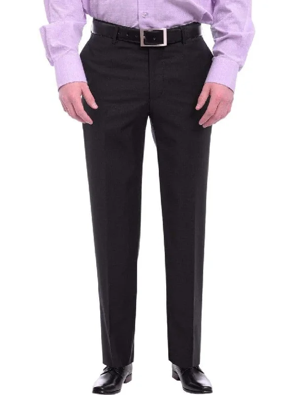 Today’s Deal Mens Napoli Slim Fit Solid Black Flat Front Wool Dress Pants