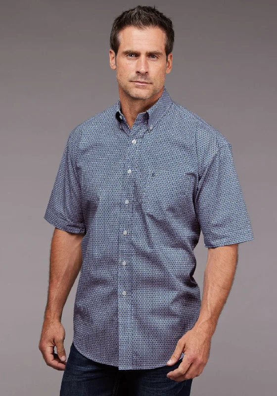 Midnight Sale Stetson Mens Diamond Neat Blue 100% Cotton 1 Pkt S/S Shirt