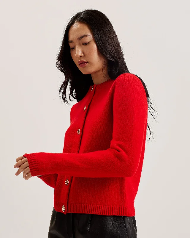 Midnight Madness Jaycey Rose Button Crew Neck Cardigan Red