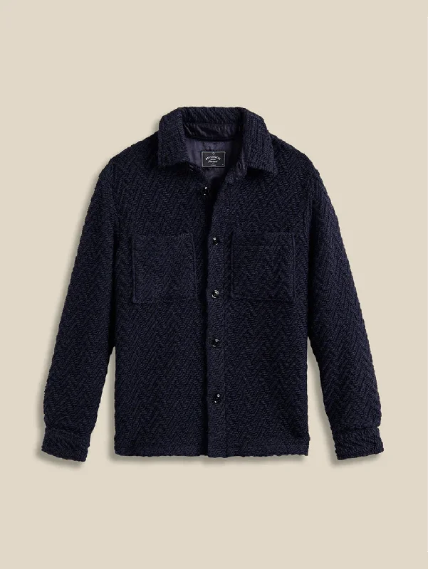 Knitted Herringbone Overshirt - Navy