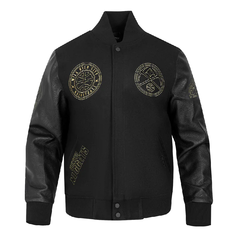 Low Prices NBA DENVER NUGGETS BLACK & GOLD MEN'S WOOL VARSITY JACKET (JET BLACK)