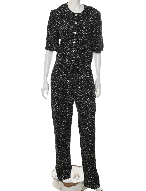 Special Savings Black Floral Pattern Jumpsuit - L