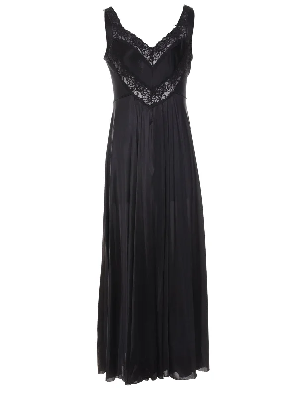 Crazy Deals Black Classic Lace Trim Slip Dress - S