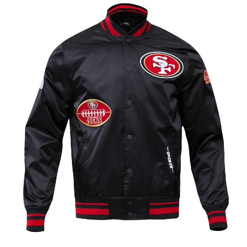 NFL SAN FRANCISCO 49ERS OLD ENGLISH MEN'S SATIN JACKET (BLACK)