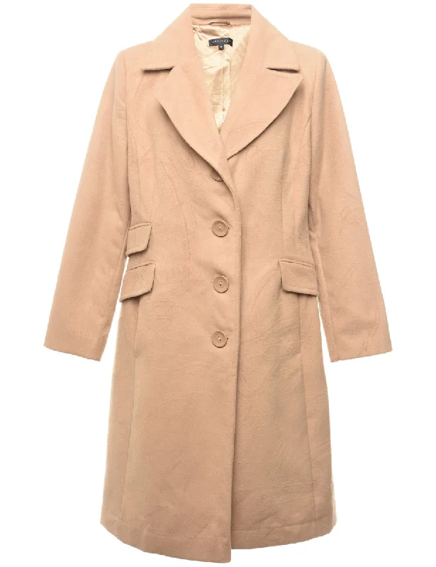 Seasonal Sale Beige Classic Single-Breasted Wool Coat - L