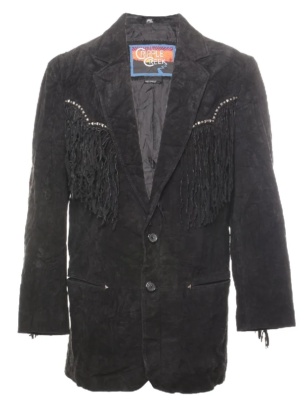 Final Markdown Black Classic Suede Fringed Jacket - M