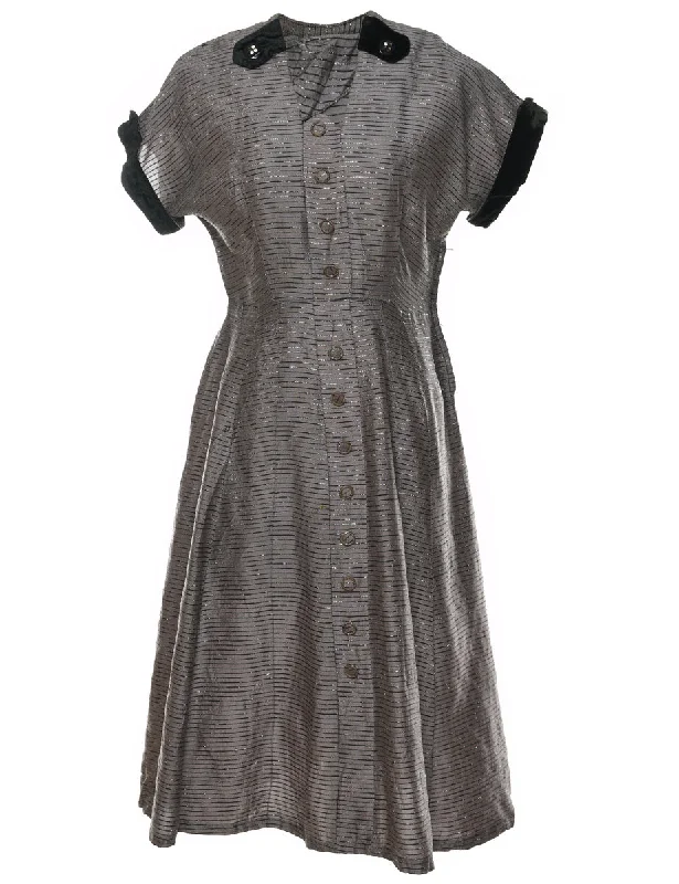 Extra Discount Black & Silver Sparkly Contrast Trim Vintage Dress - M