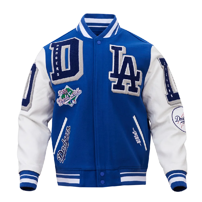 Overstock Sale MLB LOS ANGELES DODGERS MASHUP MEN'S RIB WOOL VARSITY JACKET (DODGER BLUE/WHITE)