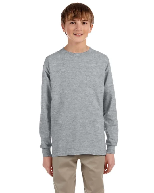 Jerzees Youth 5.6 oz. 50/50 Heavyweight Blend Long Sleeve T-Shirt | Athletic Heather