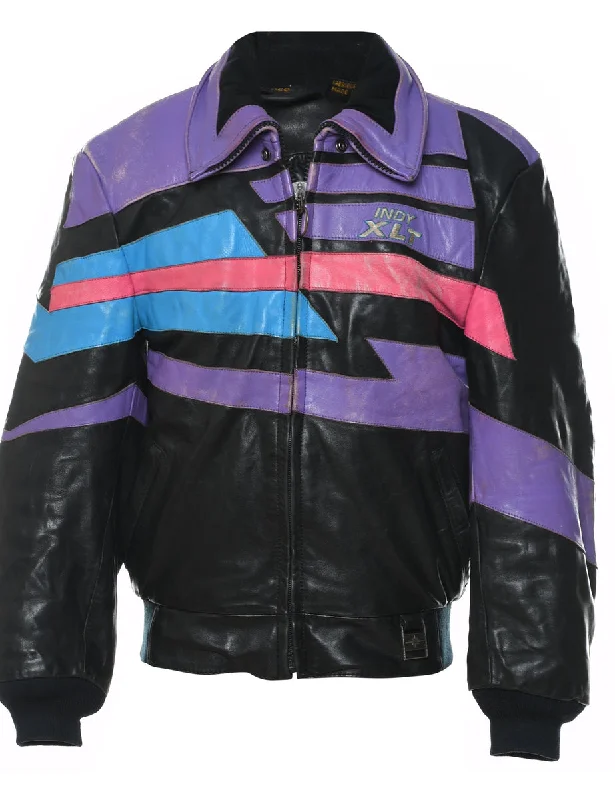 Black, Purple & Pink Polaris 1990s Leather Racing Jacket - S