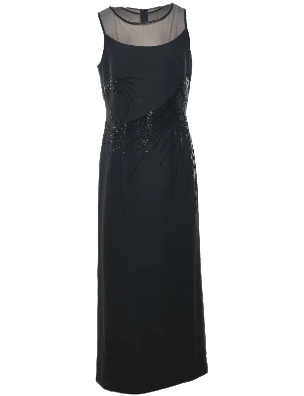 Hurry In Beaded Black Sparkly Evening Dress - L