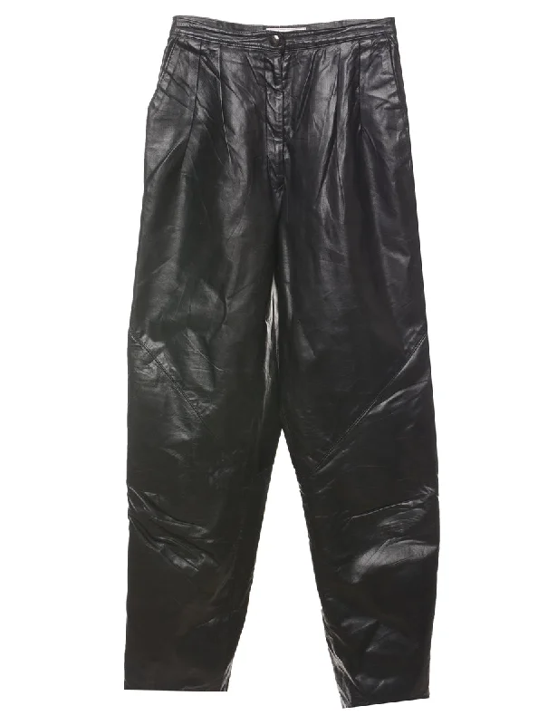 Markdown Madness Black High Waist Pleated Leather Trousers - W26 L30