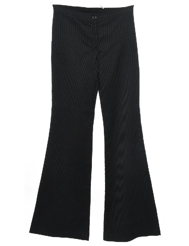 Seasonal Sale Black Flared Leg Pinstriped Trousers - W26 L31