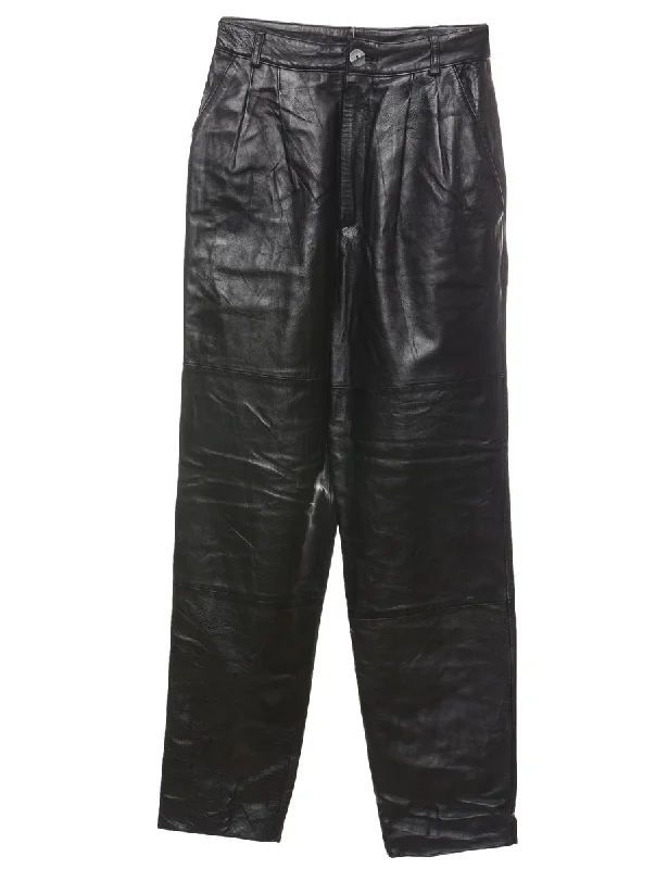 Seasonal Clearance Black High Waist Leather Pleated Trousers - W26 L30