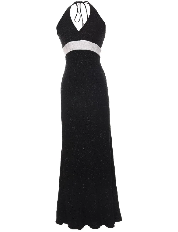 Clearance Sale Black & Silver Contrast Halterneck Dress - S