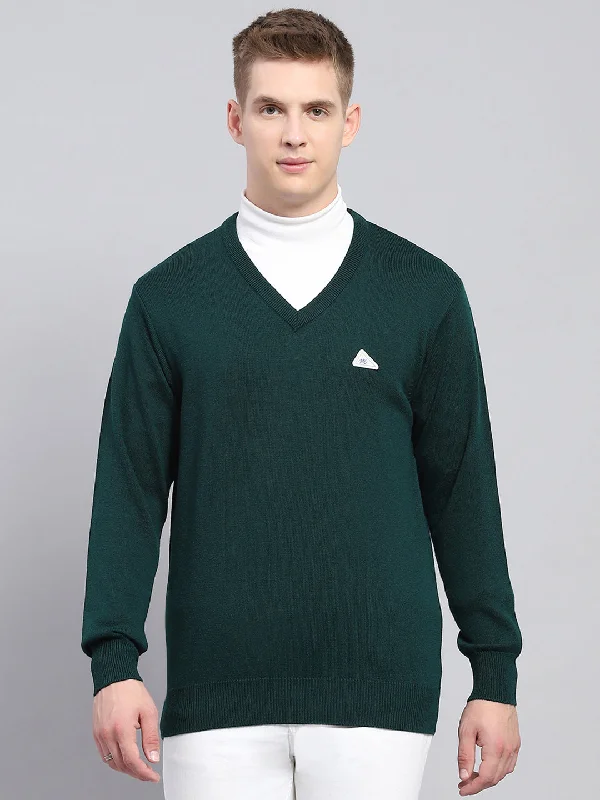 Fantastic Deals Men Green Solid V Neck Full Sleeve Pullover