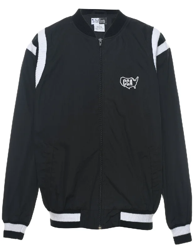 Today Only Black & White Zip-Front Bomber Jacket - S