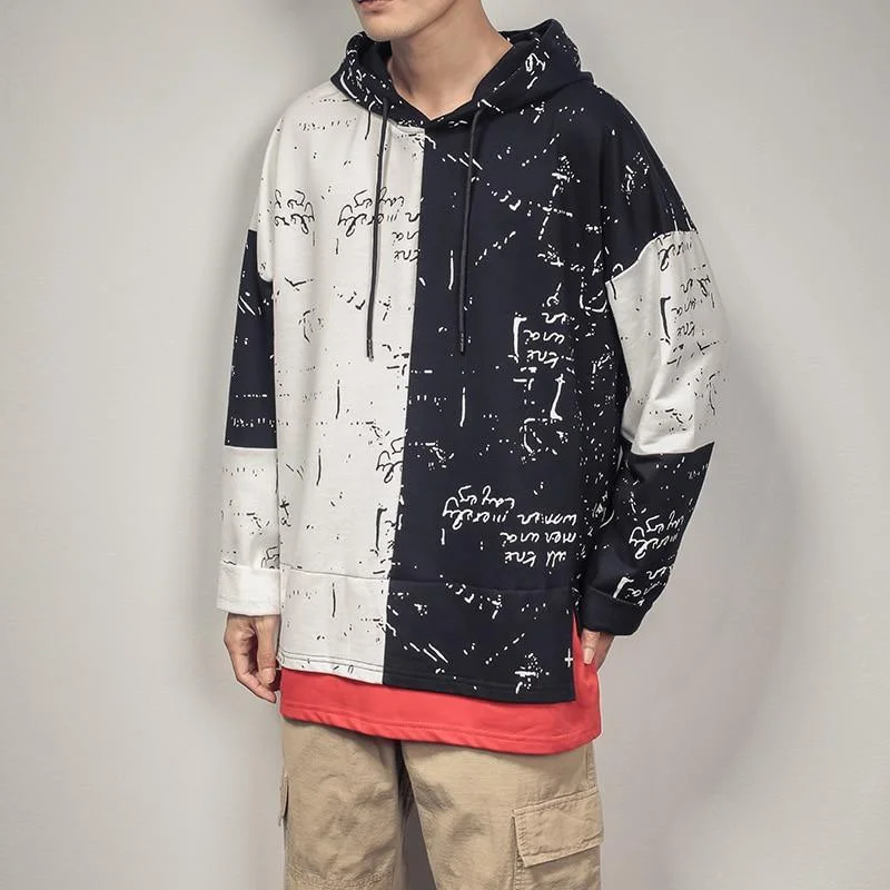 Price Break Patchwork Oversized Graffiti Hoodie For Men