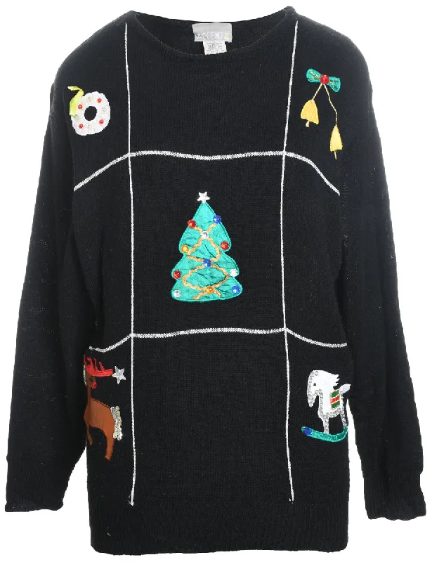 Weekend Discounts to Relish Black Christmas Jumper - L