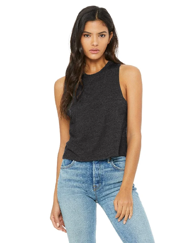 Bella+Canvas Ladies Racerback Cropped Tank | Dark Gry Heather