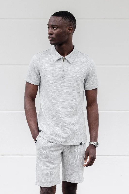 Discount Mania Capo INTERLOCK SLUB Zip SS Polo - Grey