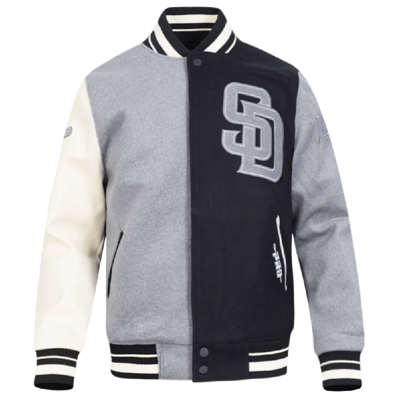 MLB SAN DIEGO PADRES REVERSE FRENCH TERRY MEN'S CB WOOL VARSITY JACK (BLACK/GRAY/EGGSHELL)