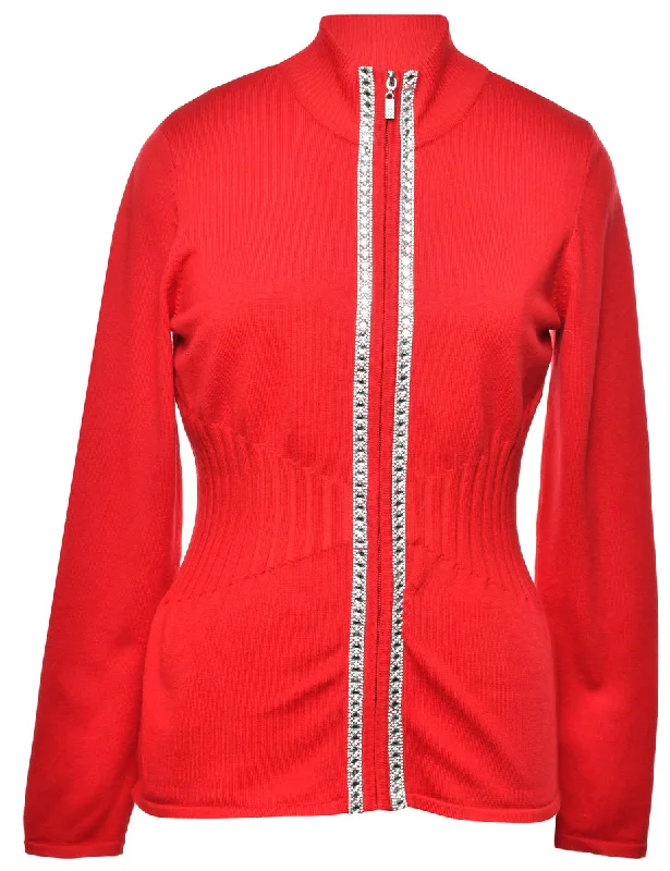 Deep Discounts Beaded Red Cardigan - M