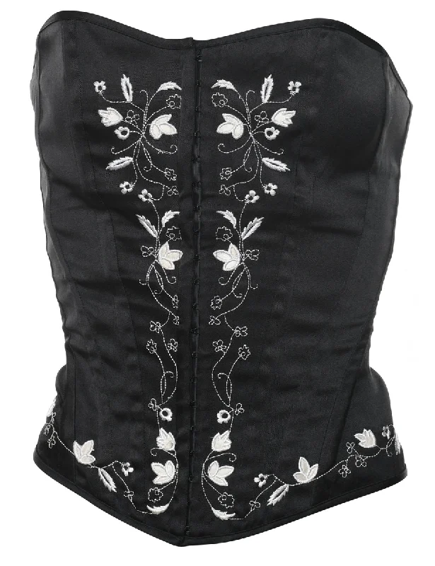 Price Drop Black & White Floral Design Embroidered Corset - S