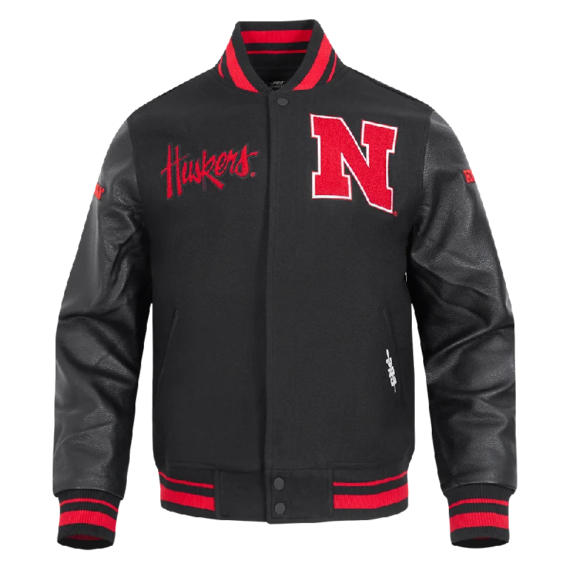 Big Savings UNIVERSITY OF NEBRASKA CLASSIC RIB WOOL VARSITY JACKET (BLACK/RED/BLACK)