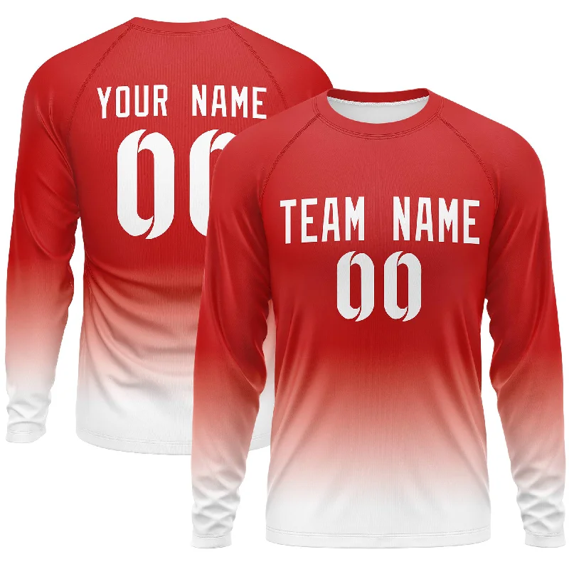 Steals and Deals Custom Red-White Gradient Fashion Design Long Sleeve Performance T-Shirt