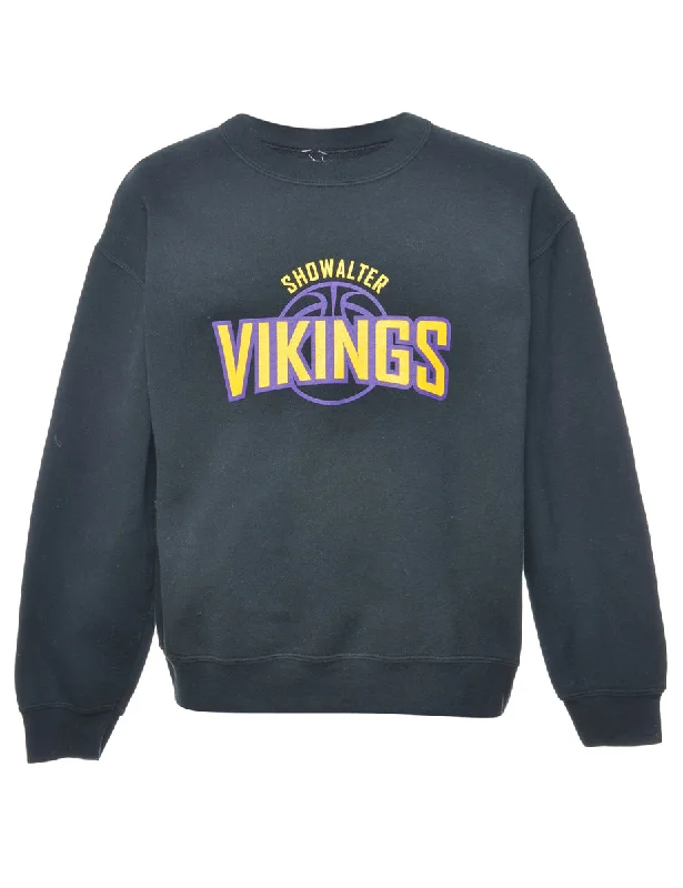 Black Vikings Printed Sweatshirt - M