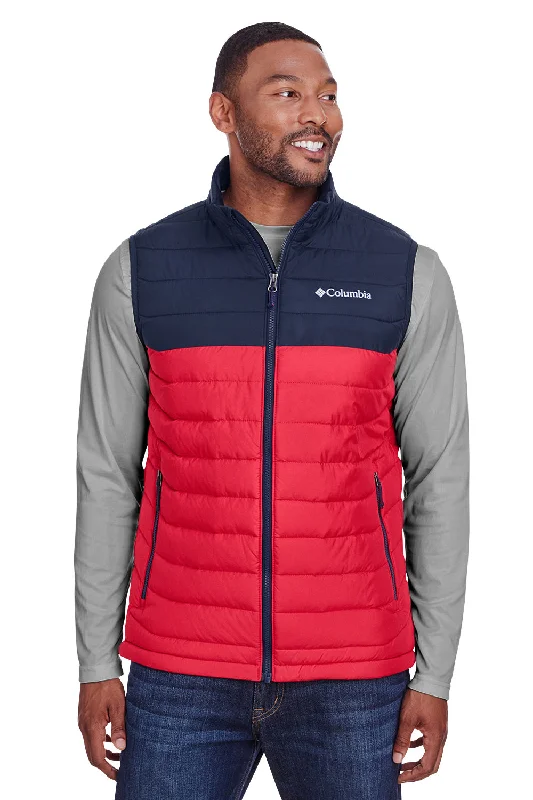 Unwind with Weekend Discounts Columbia Mens Powder Lite Water Resistant Full Zip Vest - Mountain Red/Collegiate Navy Blue - Closeout