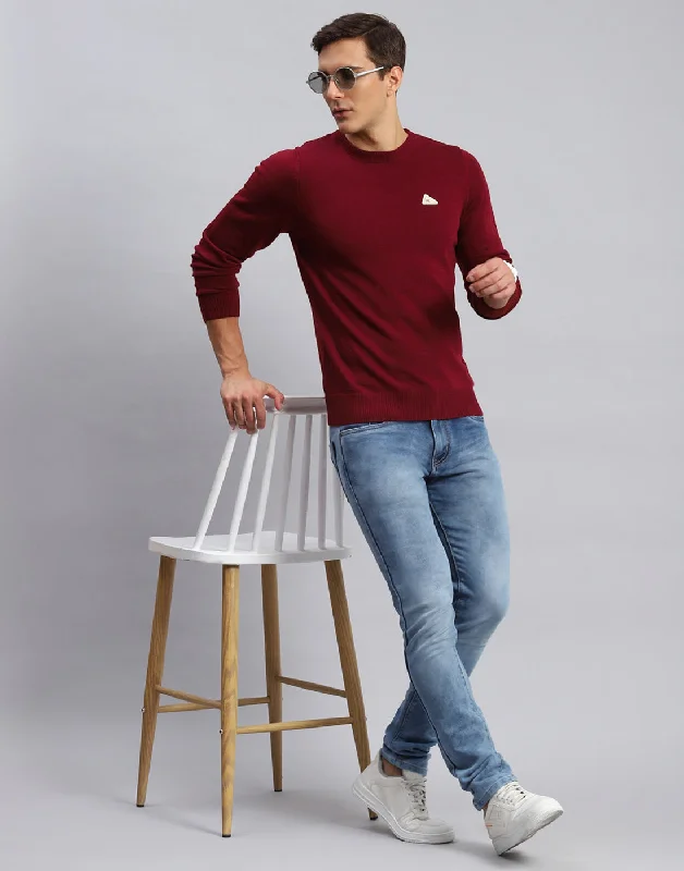 Weekend Bargains to Celebrate Men Red Solid Round Neck Full Sleeve Pullover