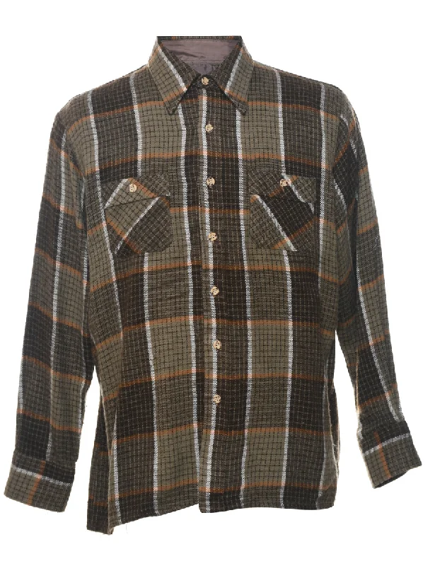 Brown, Green & Orange Flannel Checked Shirt - L